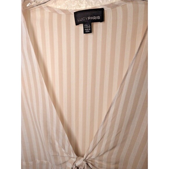 Lucy Paris Beige And White Striped 100% Viscous Blouse Large - Picture 3 of 10